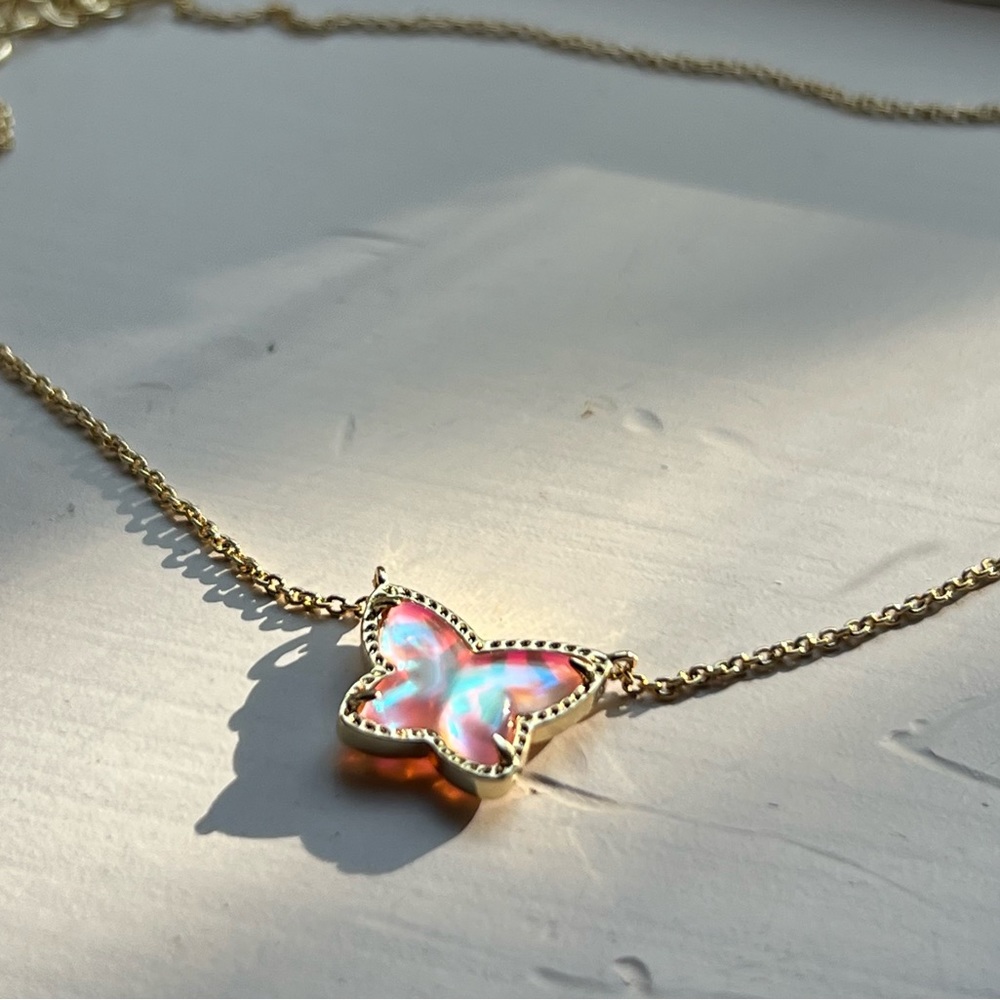 Lillia Butterfly Pendant Necklace in Blush Dichroic Glass